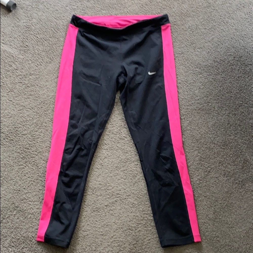 Black/Pink Nike Crop Running Leggings (Dri-fit)